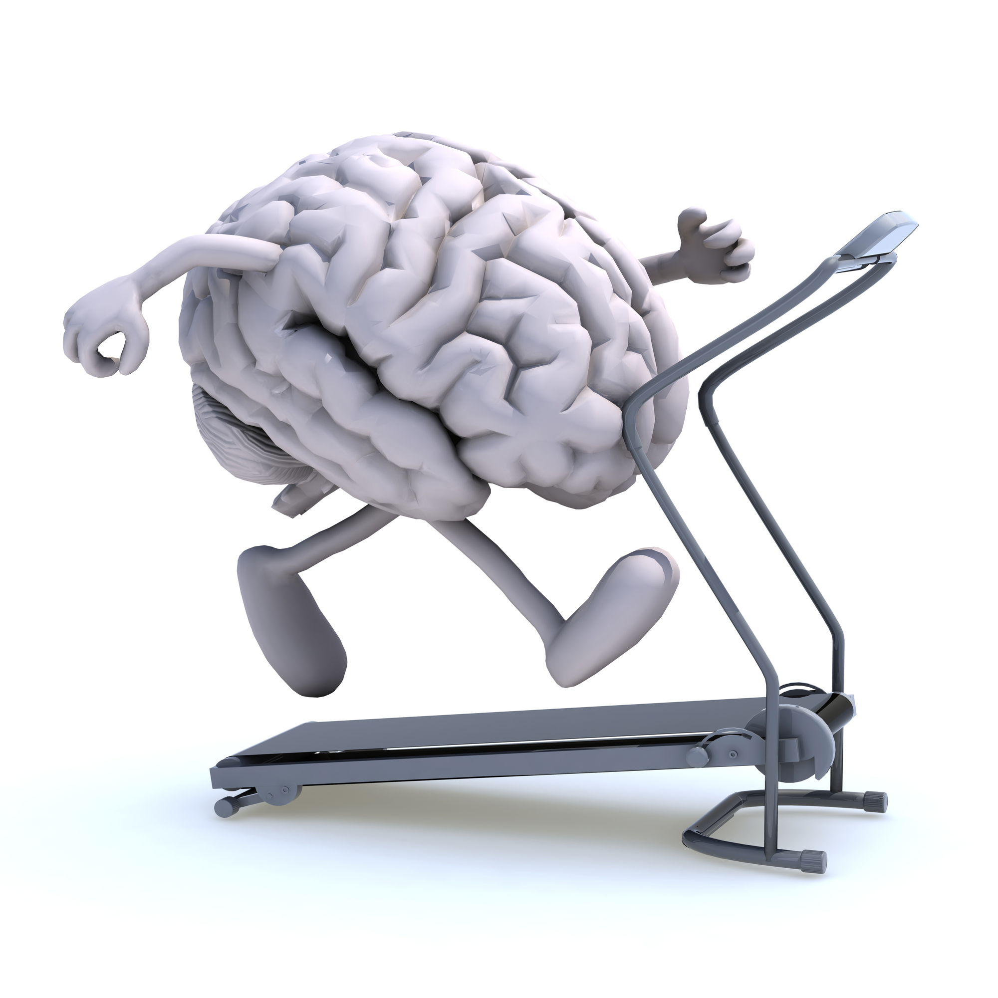 Grey brain with legs mid-stride jogging on treadmill