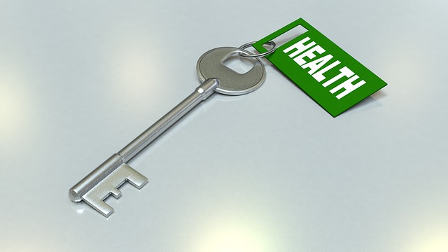 A metallic key with a green label with HEALTH written on it