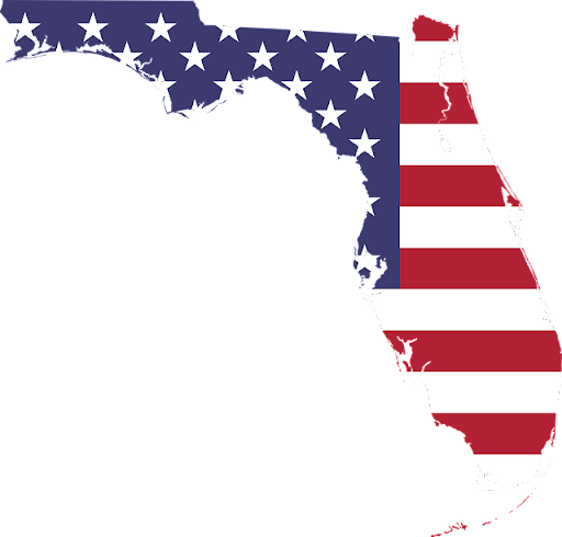 The flag of the USA in the shape of the state of FLORIDA