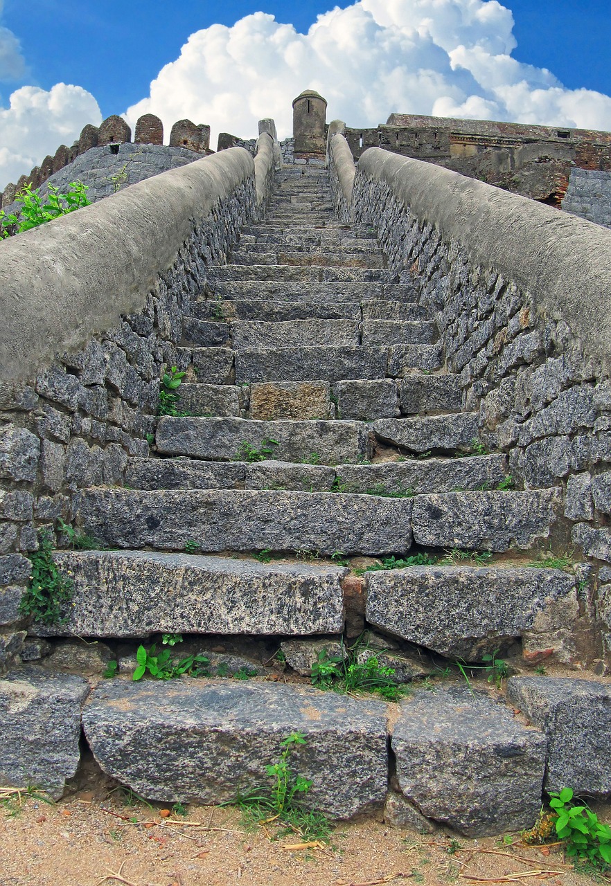 Stone stairs leading up to the top of a bastille