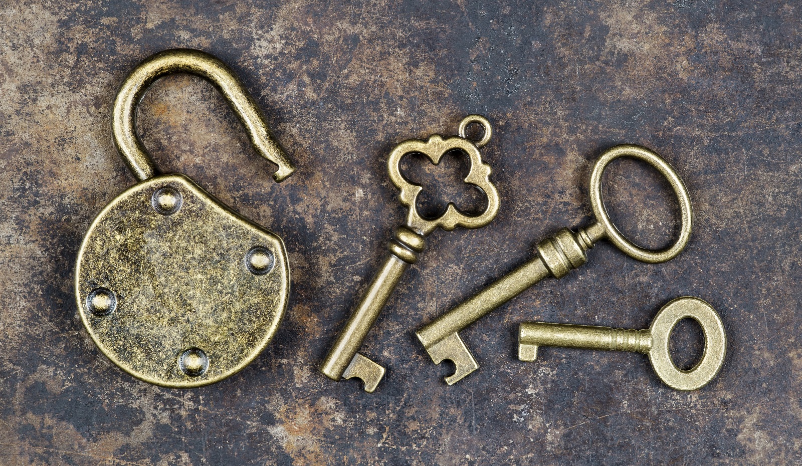 antique lock and keys of an escape room inside
