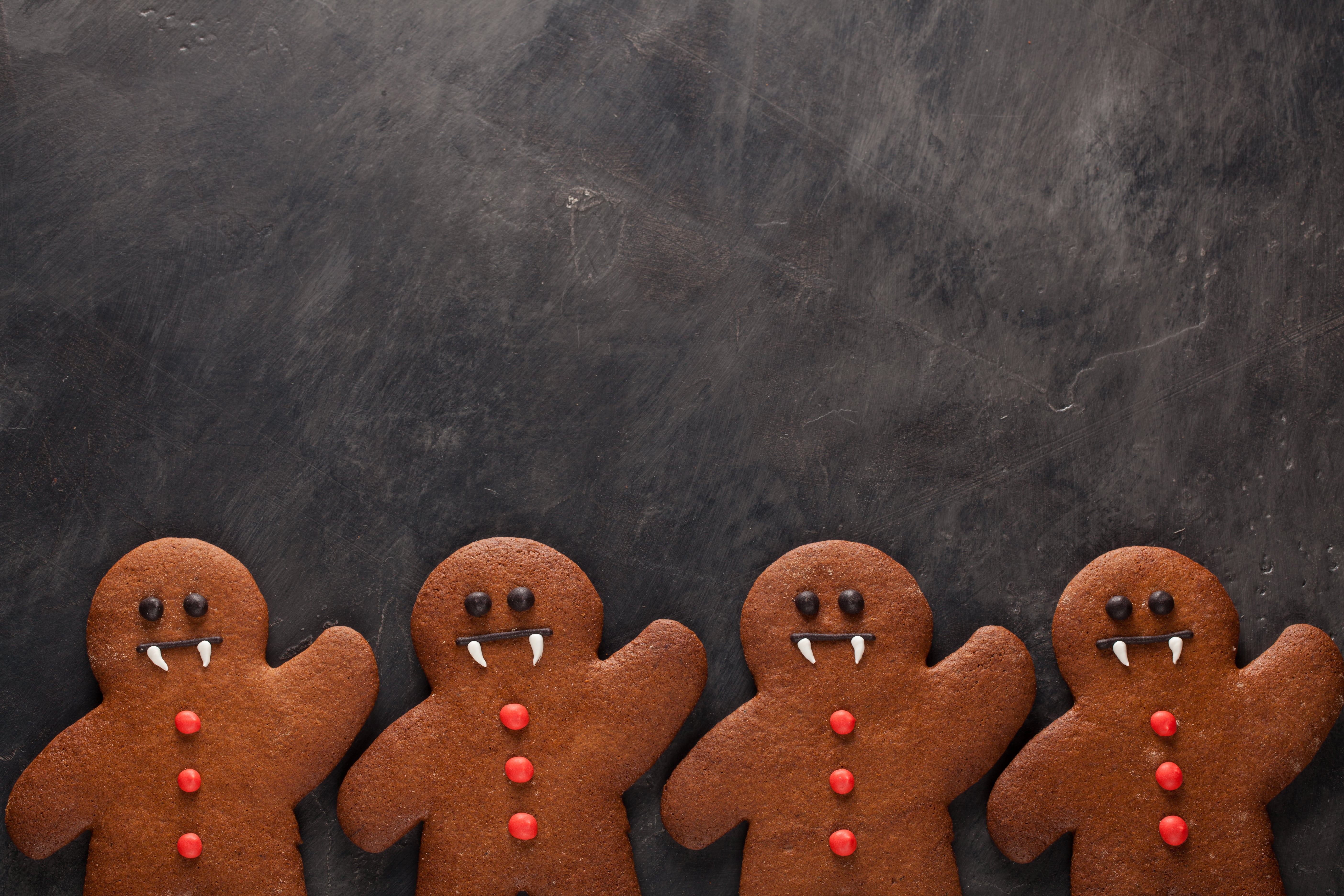 Homemade gingerbread cookies for Halloween in the form of vampires